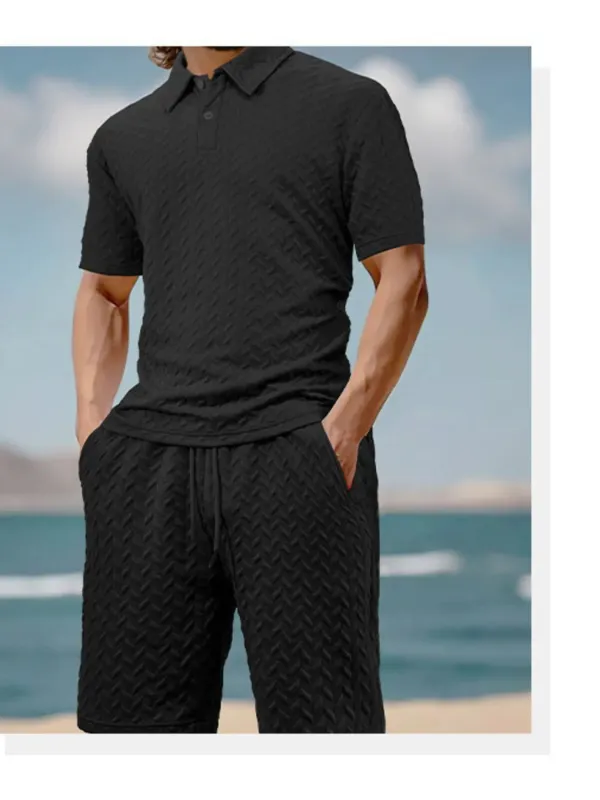 Men's Full Size Textured Polo Shirt and Shorts Set Plus Size sold by Gigi Laurent