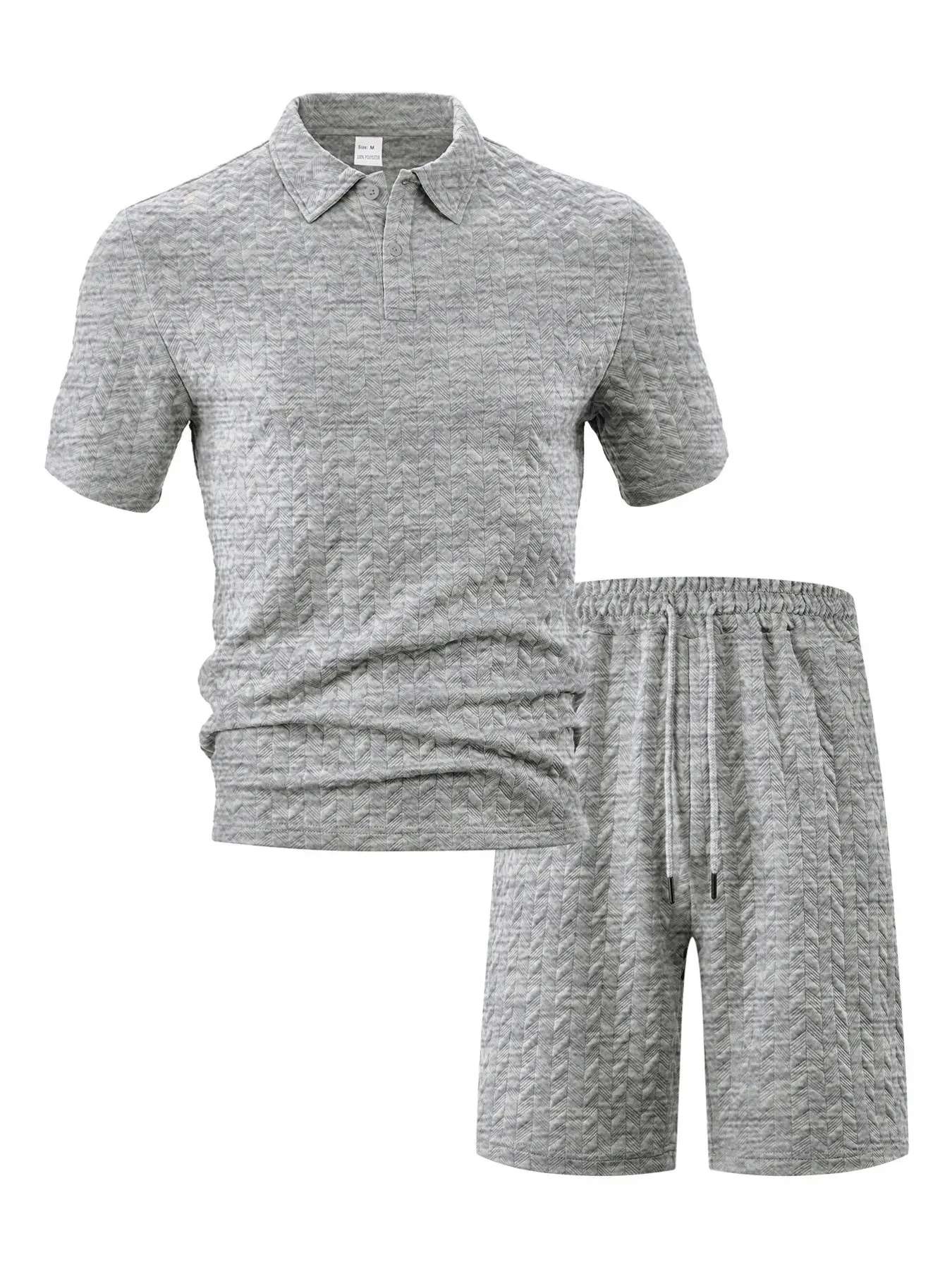 Men's Full Size Textured Polo Shirt and Shorts Set Plus Size sold by Gigi Laurent product image thumbnail 3