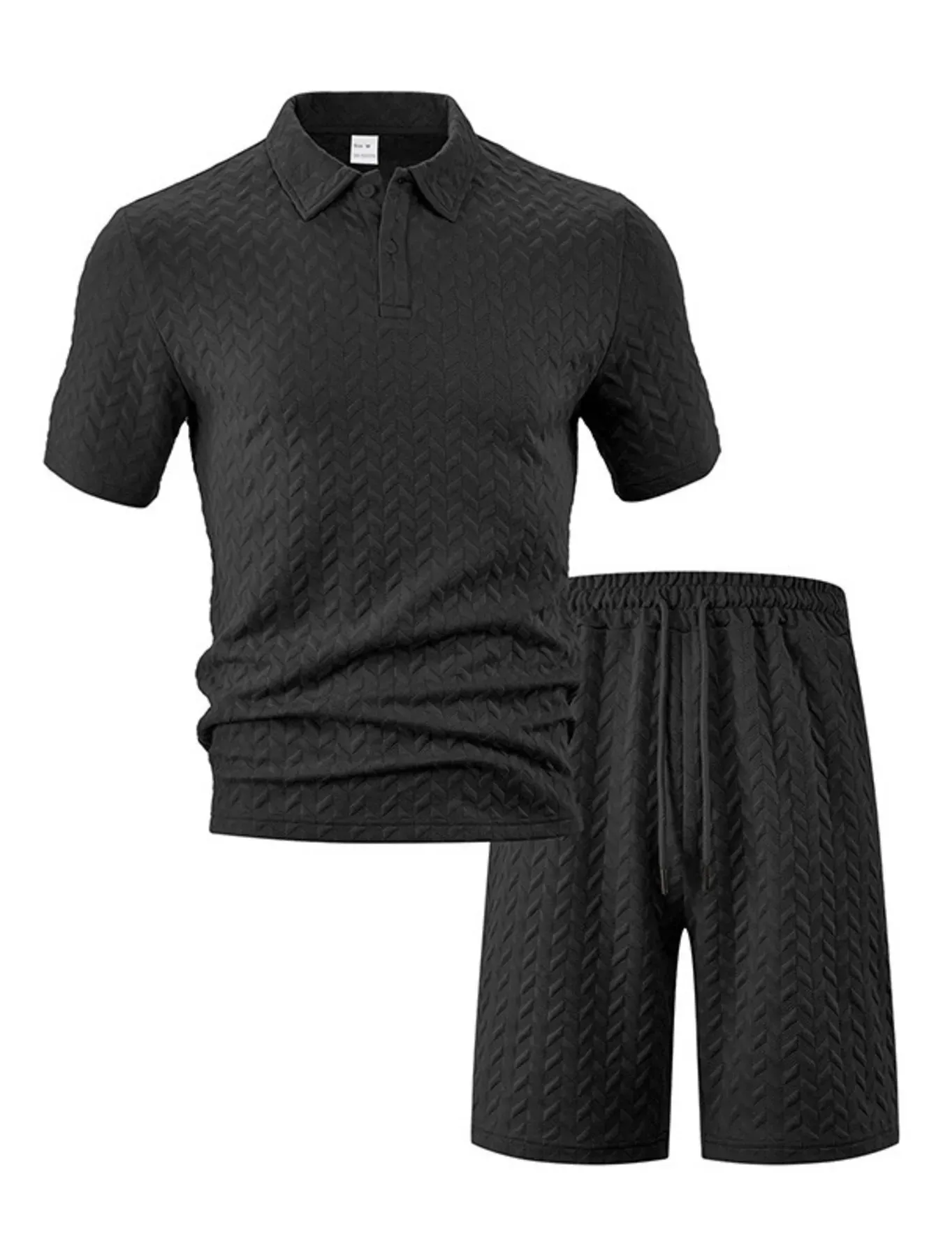 Men's Full Size Textured Polo Shirt and Shorts Set Plus Size sold by Gigi Laurent product image thumbnail 2