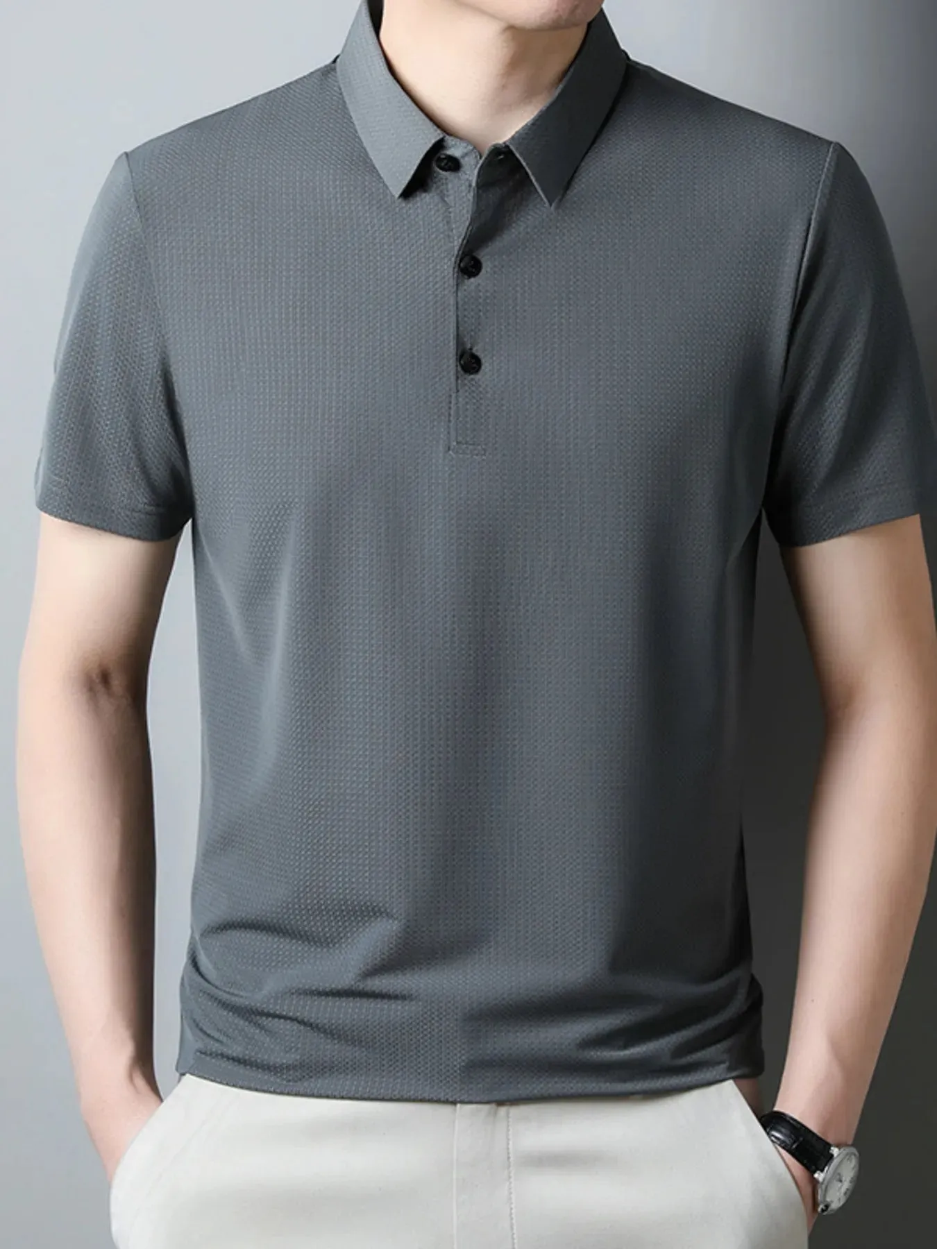 Men's Plus Size Classic Textured Slim Fit Polo Shirt sold by Gigi Laurent product image thumbnail 3