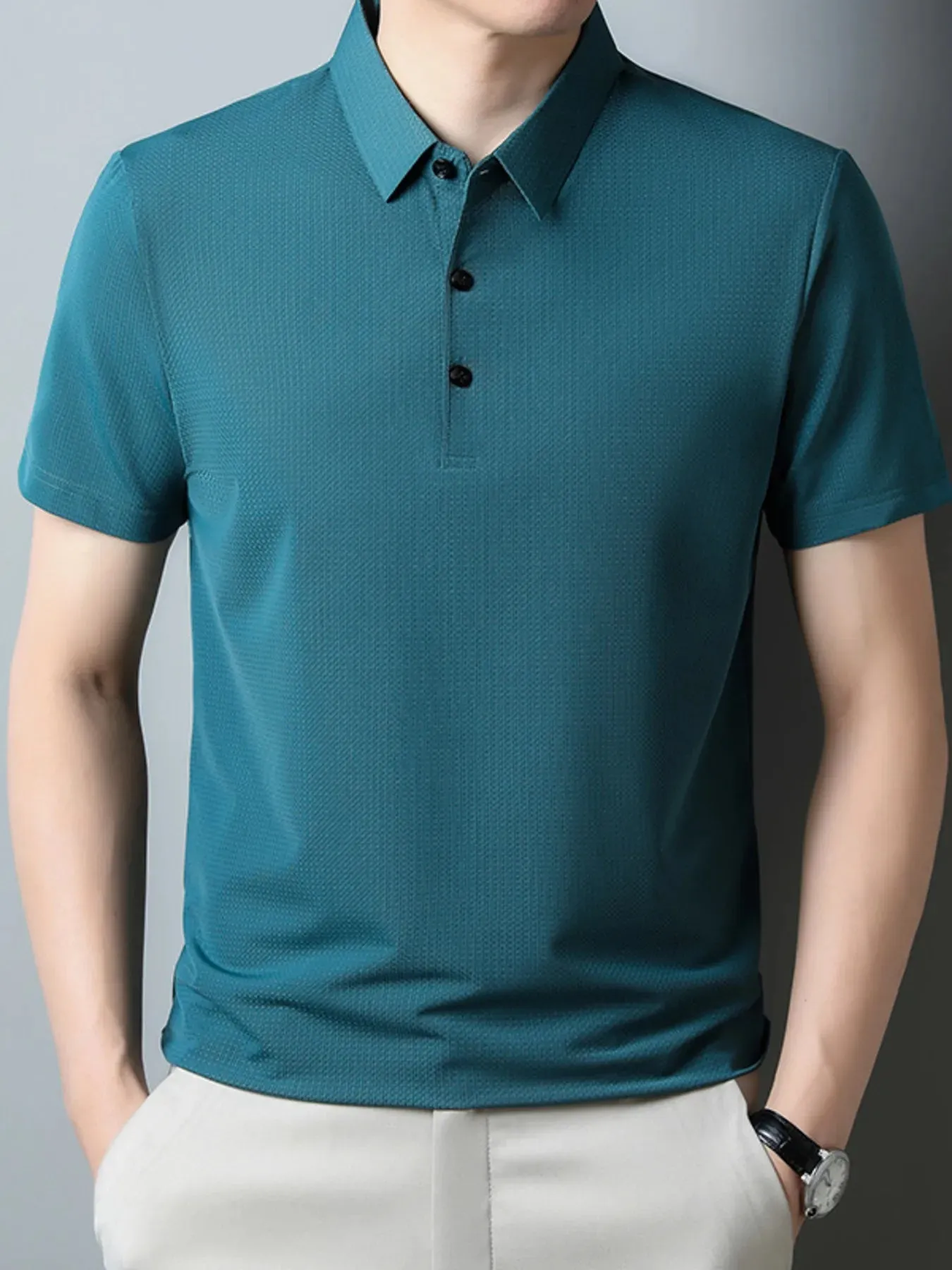 Men's Plus Size Classic Textured Slim Fit Polo Shirt sold by Gigi Laurent product image thumbnail 2