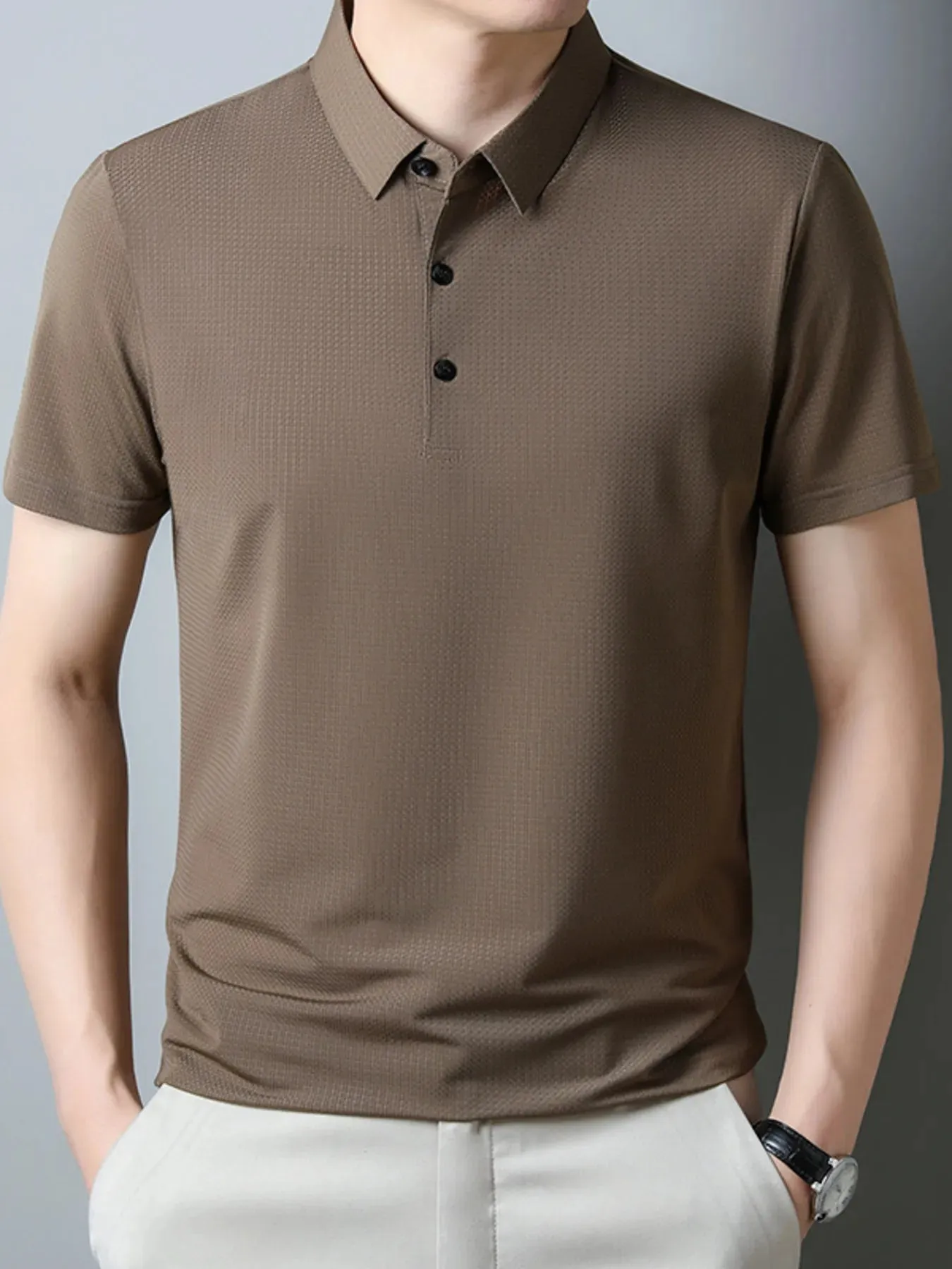 Men's Plus Size Classic Textured Slim Fit Polo Shirt sold by Gigi Laurent product image thumbnail 5