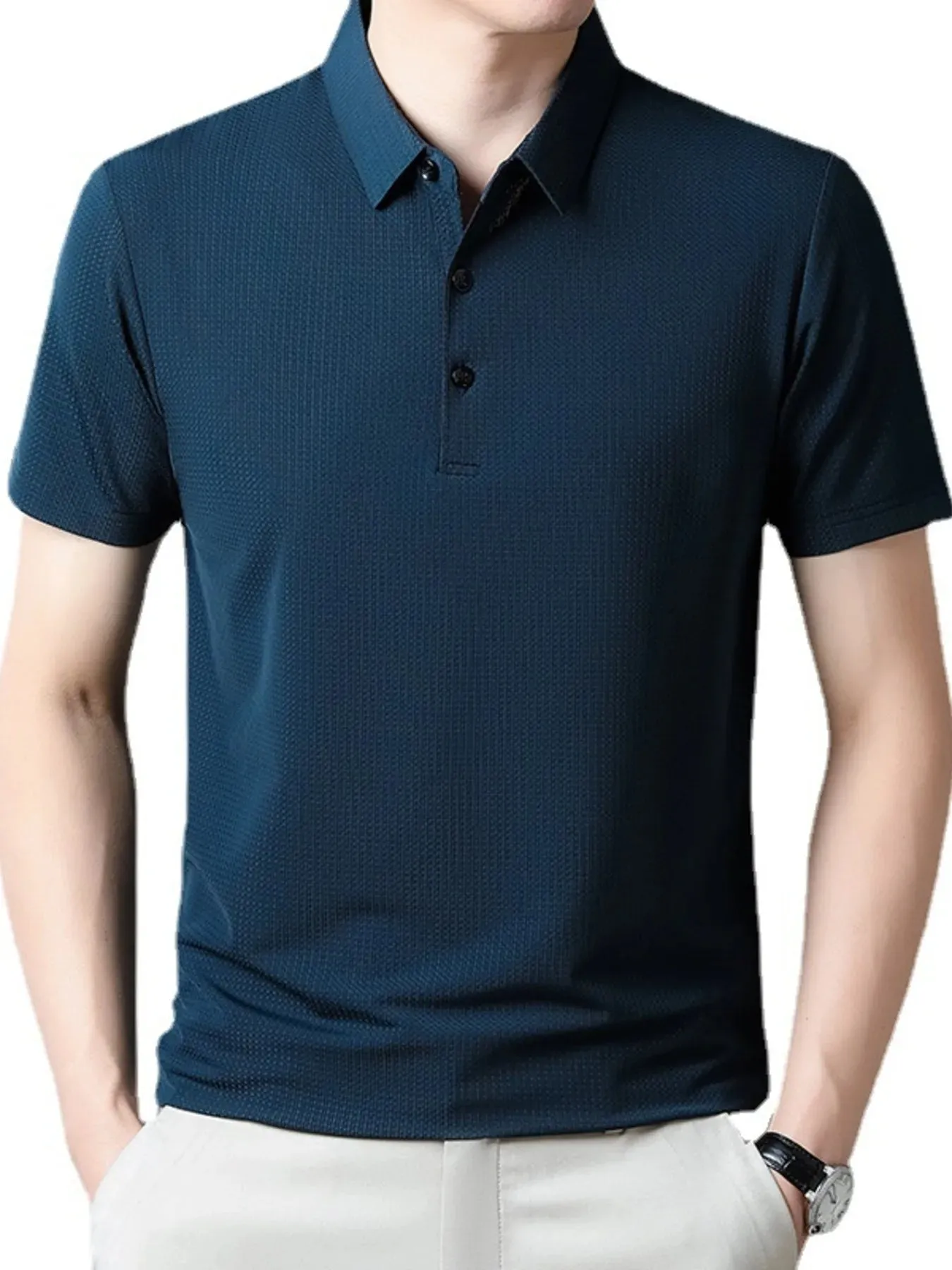 Men's Plus Size Classic Textured Slim Fit Polo Shirt sold by Gigi Laurent product image thumbnail 4