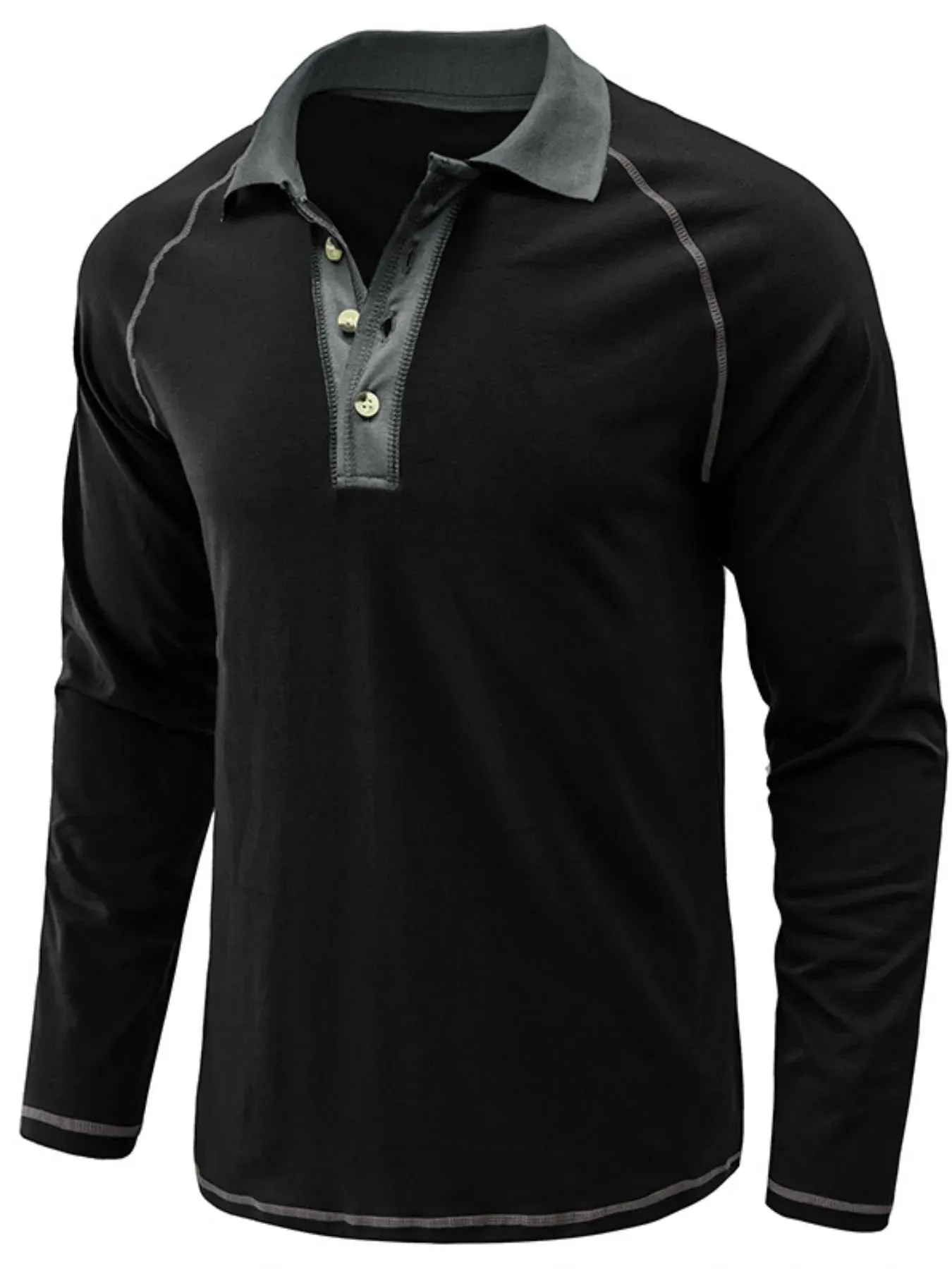Men's Contrast Collar Long Sleeve Polo Shirt sold by Gigi Laurent product image thumbnail 5