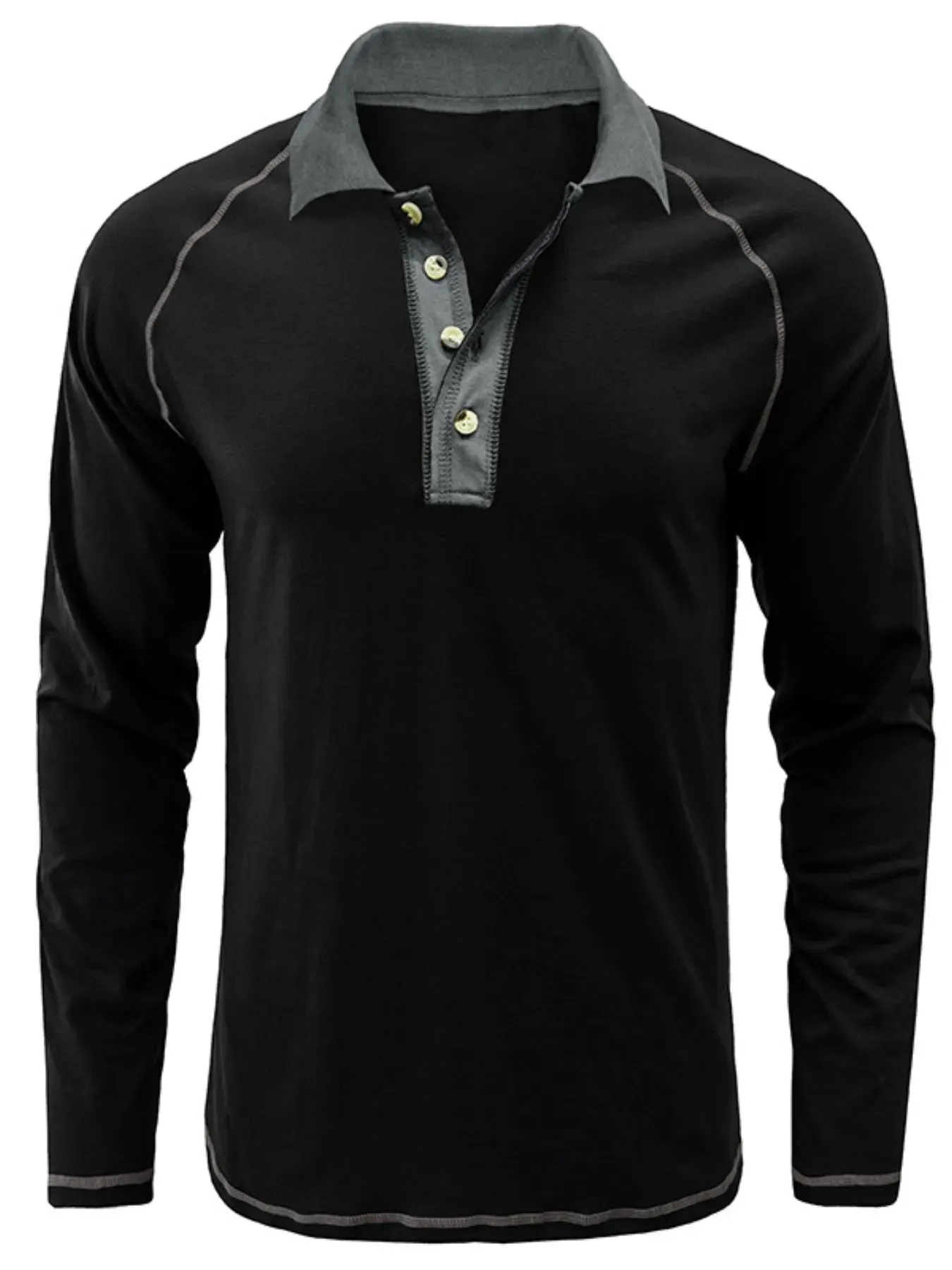 Men's Contrast Collar Long Sleeve Polo Shirt sold by Gigi Laurent product image thumbnail 2