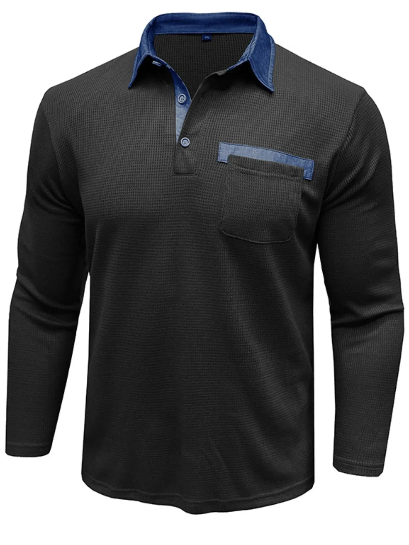 Men's Contrast Collar Long Sleeve Casual Polo Shirt sold by Gigi Laurent product image thumbnail 2