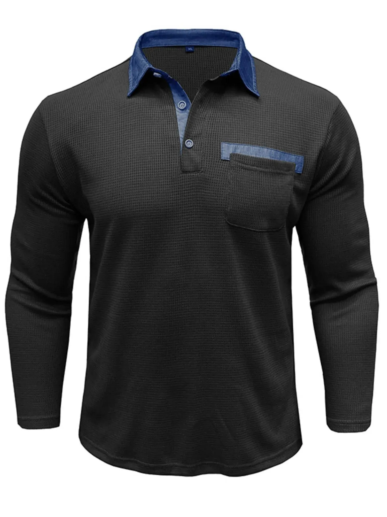 Men's Contrast Collar Long Sleeve Casual Polo Shirt sold by Gigi Laurent product image thumbnail 3