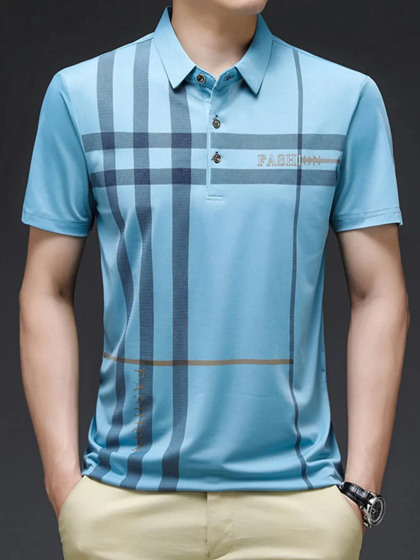 Men's Plus Size Plaid Pattern Short Sleeve Polo Shirt sold by Gigi Laurent product image thumbnail 2