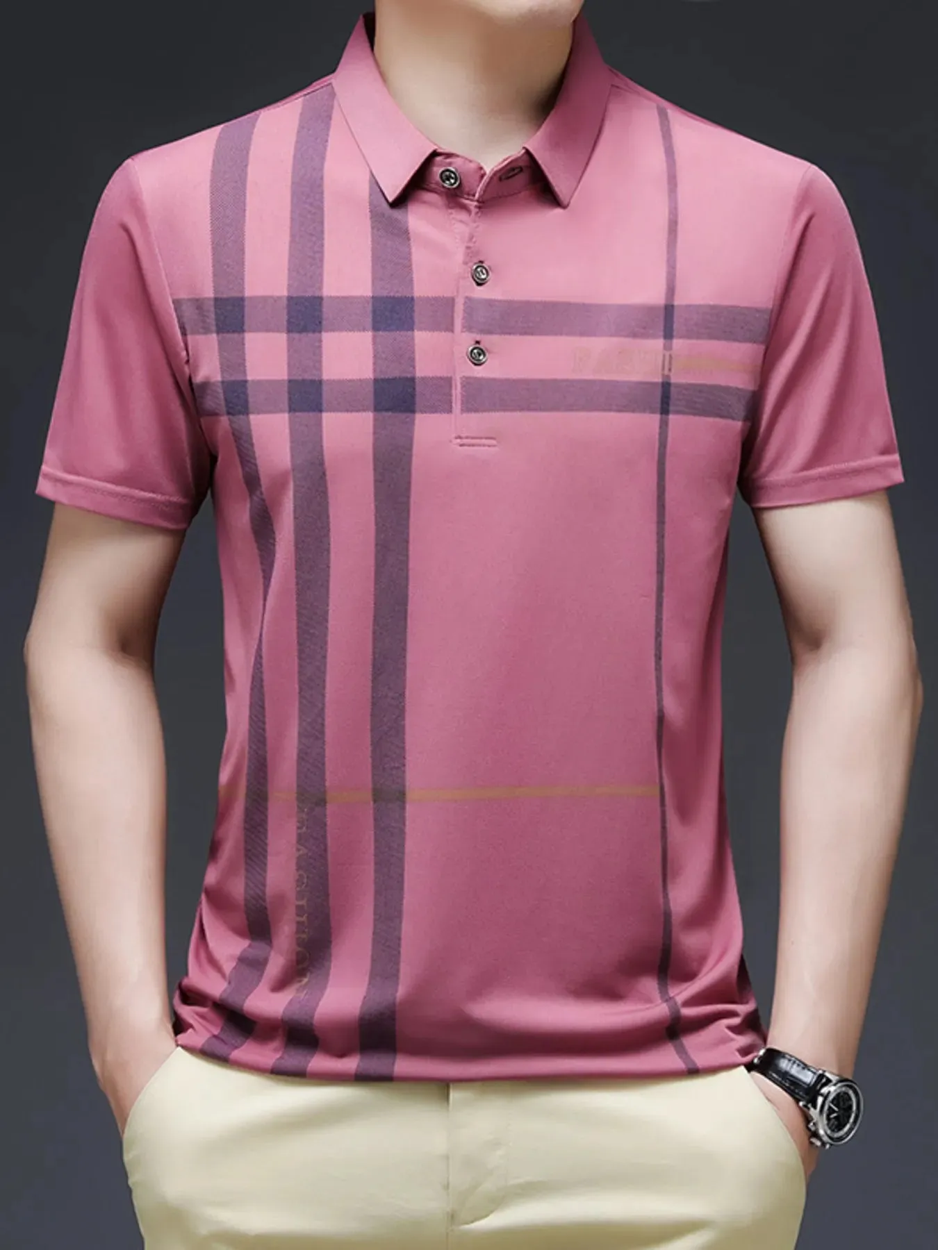 Men's Plus Size Plaid Pattern Short Sleeve Polo Shirt sold by Gigi Laurent
