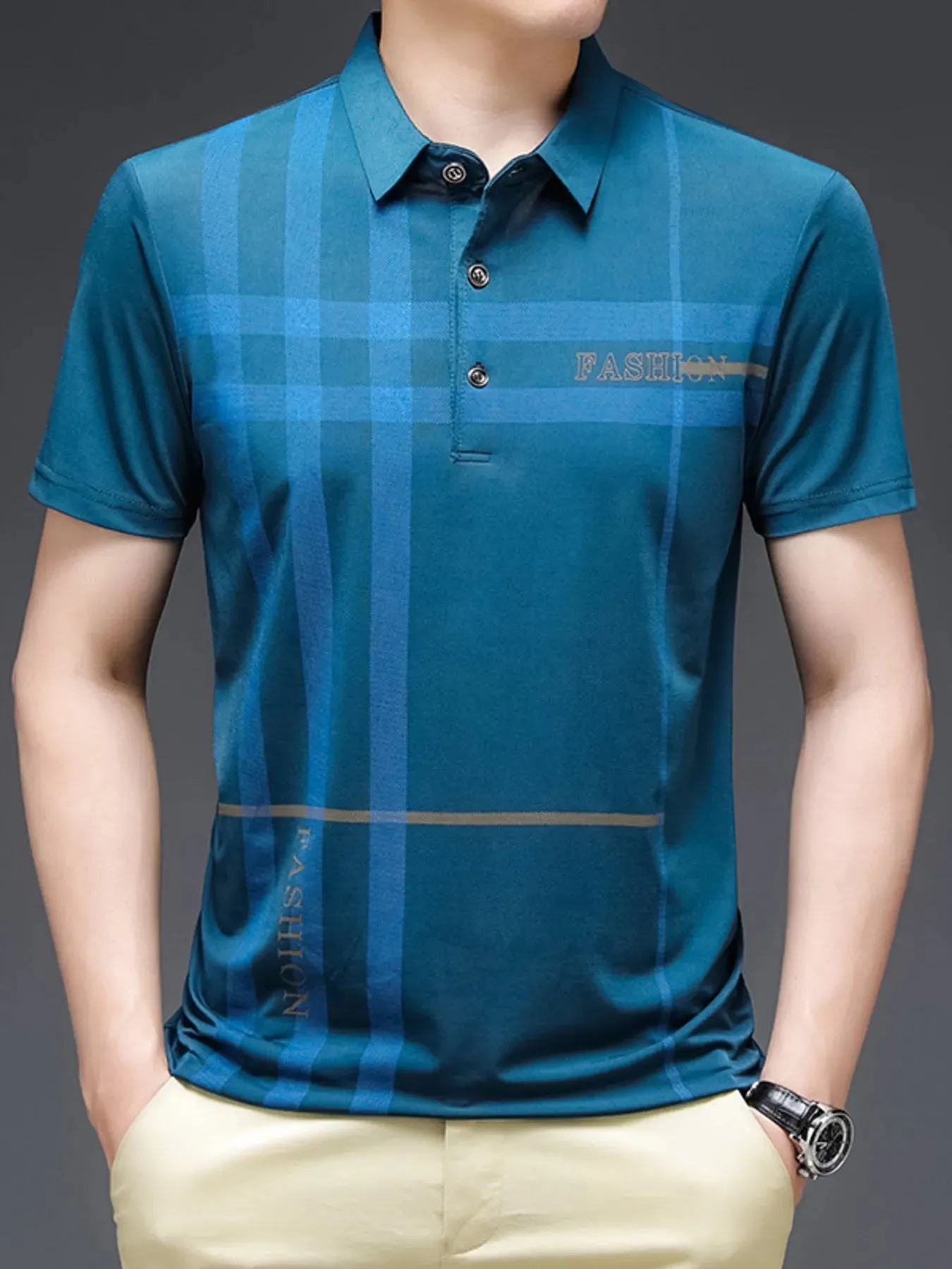 Men's Plus Size Plaid Pattern Short Sleeve Polo Shirt sold by Gigi Laurent product image thumbnail 5