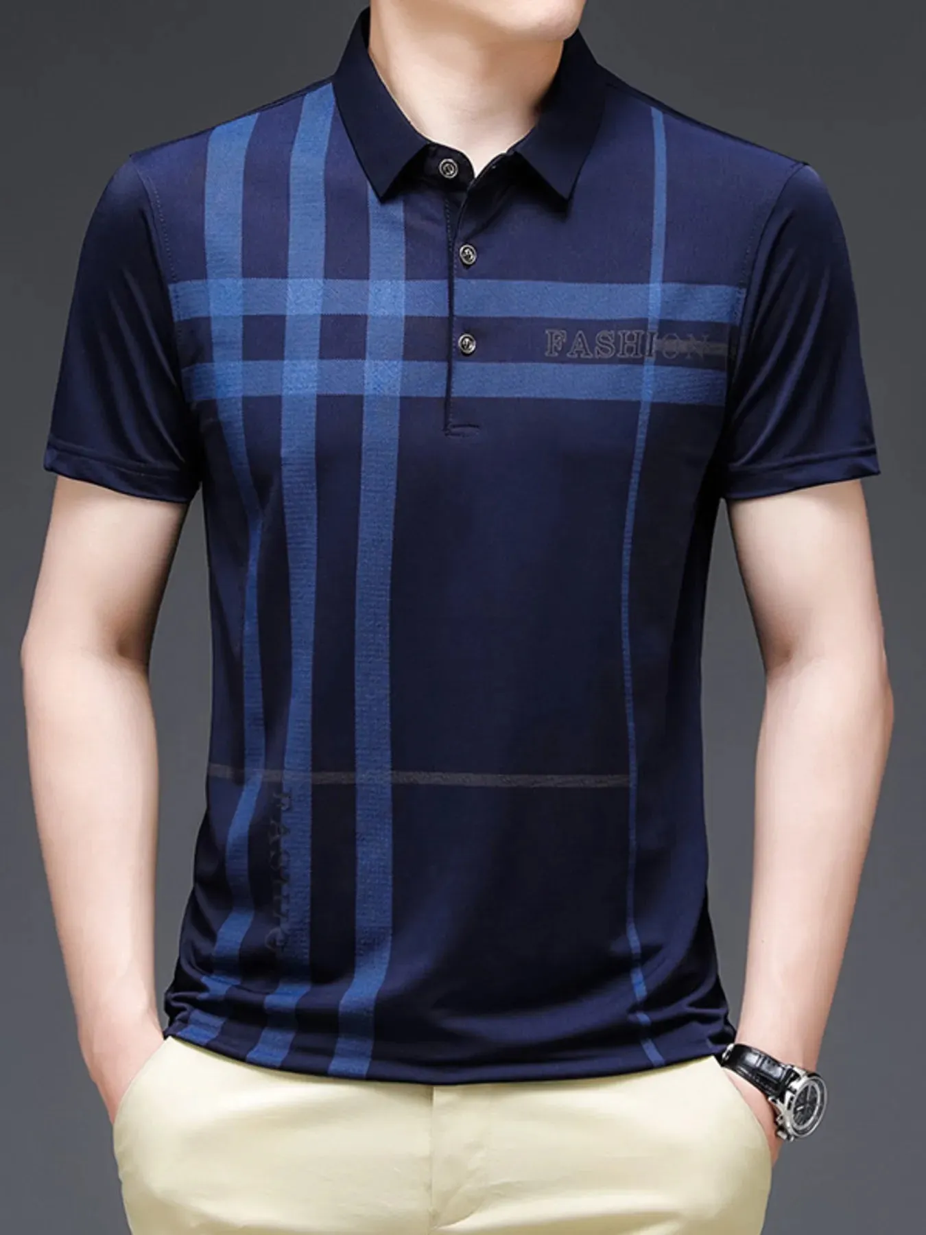 Men's Plus Size Plaid Pattern Short Sleeve Polo Shirt sold by Gigi Laurent product image thumbnail 4