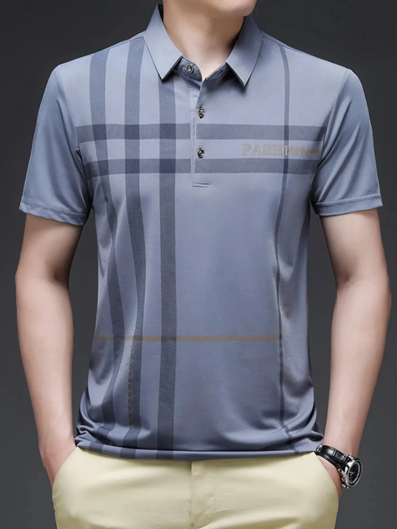 Men's Plus Size Plaid Pattern Short Sleeve Polo Shirt sold by Gigi Laurent product image thumbnail 3