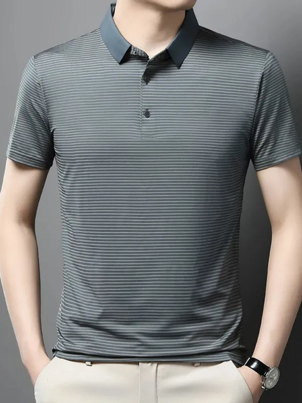 Men's Plus Size Classic Striped Business Casual Polo Shirt sold by Gigi Laurent