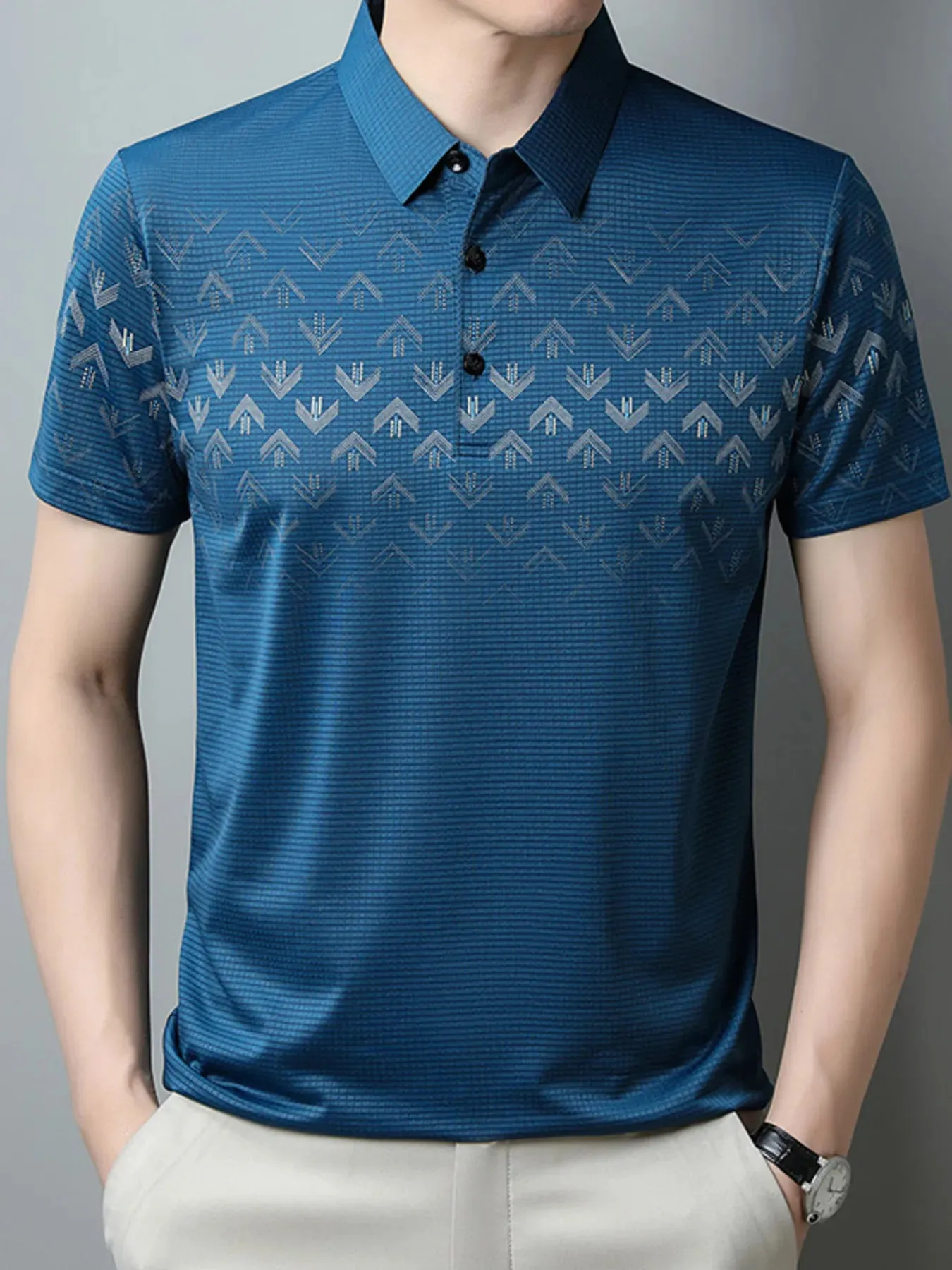 Men's Plus Size Gradient Pattern Business Casual Polo Shirt sold by Gigi Laurent product image thumbnail 2