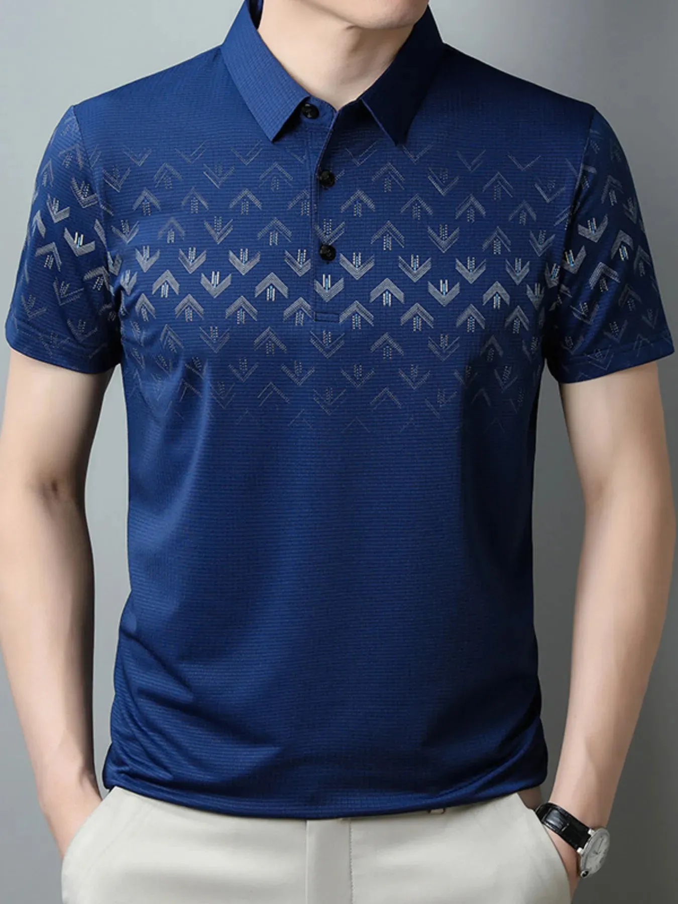 Men's Plus Size Gradient Pattern Business Casual Polo Shirt sold by Gigi Laurent product image thumbnail 4