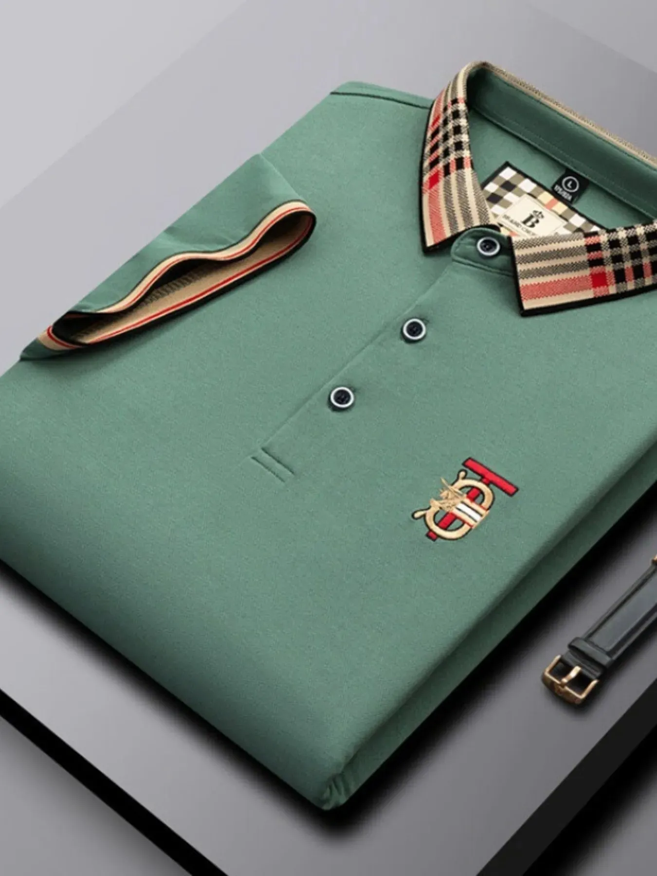 Men's Plus Size Classic Plaid Collar Casual Polo Shirt sold by Gigi Laurent product image thumbnail 5