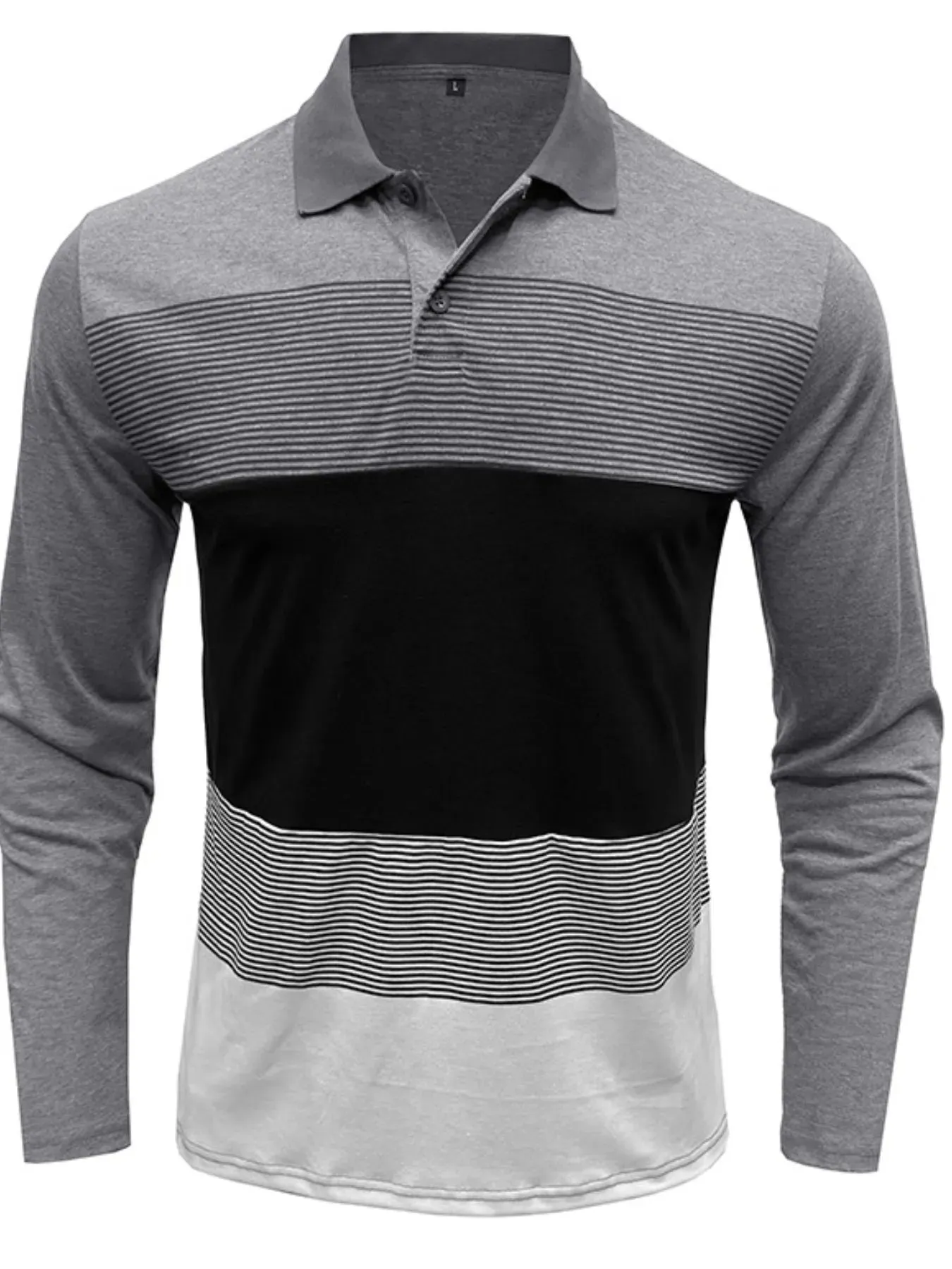 Men's Color Block Striped Long Sleeve Polo Shirt sold by Gigi Laurent