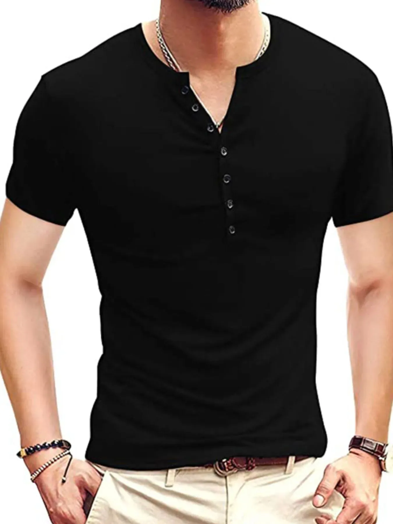 Men's Classic Henley Short Sleeve Polo Shirt sold by Gigi Laurent