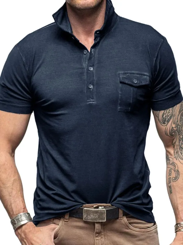 Men's Classic Pocket Polo Shirt with Stand Collar made by Trendsi