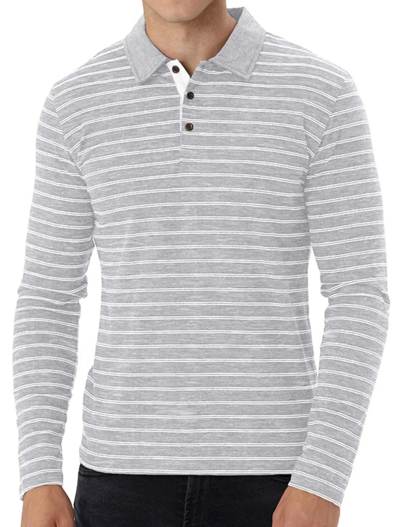 Men's Striped Long Sleeve Polo Shirt sold by Gigi Laurent product image thumbnail 4