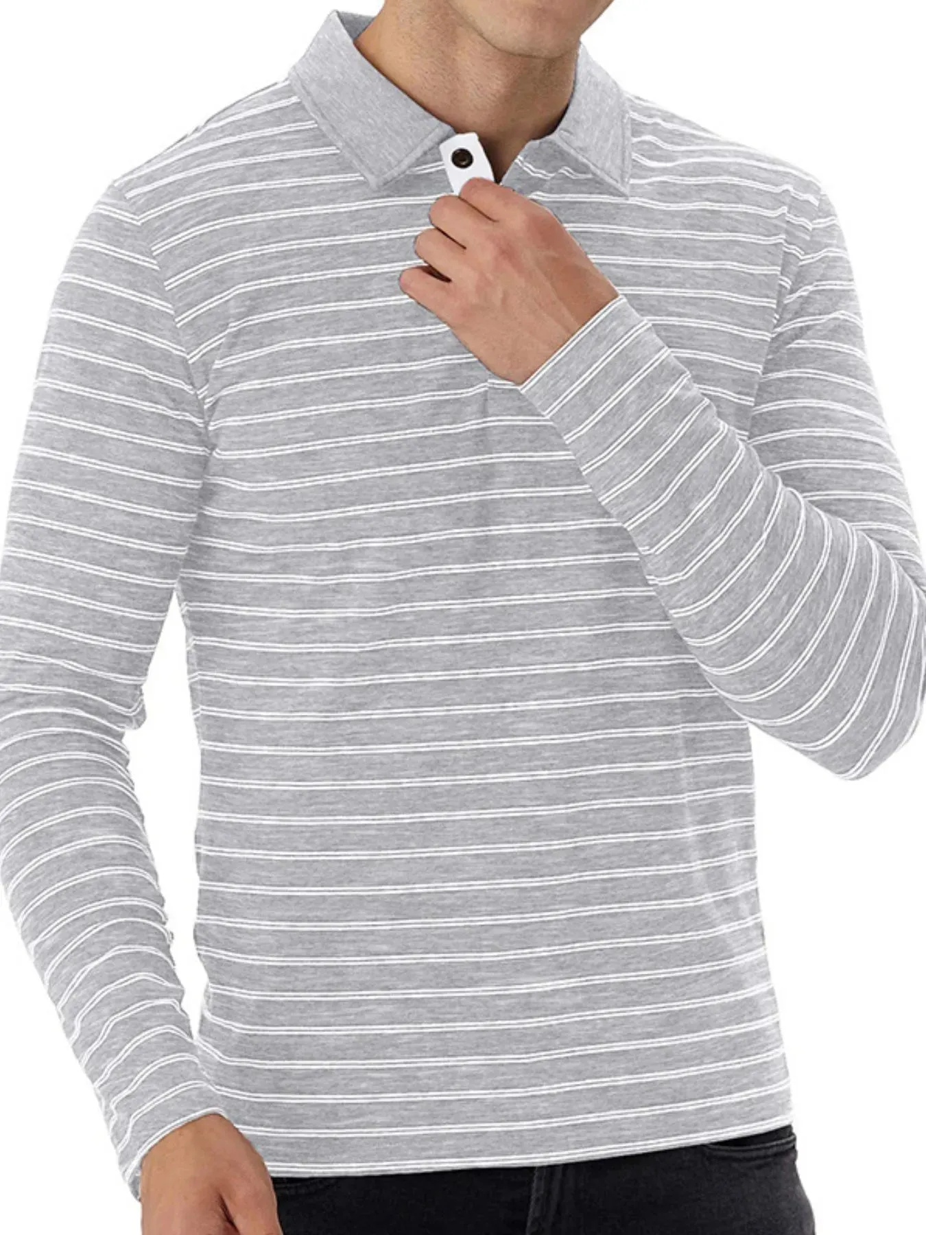 Men's Striped Long Sleeve Polo Shirt sold by Gigi Laurent product image thumbnail 5