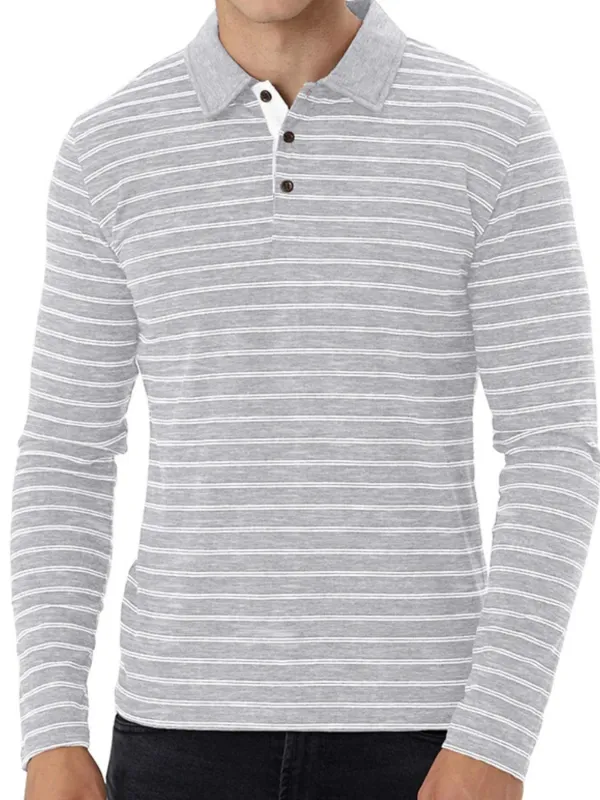 Men's Striped Long Sleeve Polo Shirt sold by Gigi Laurent