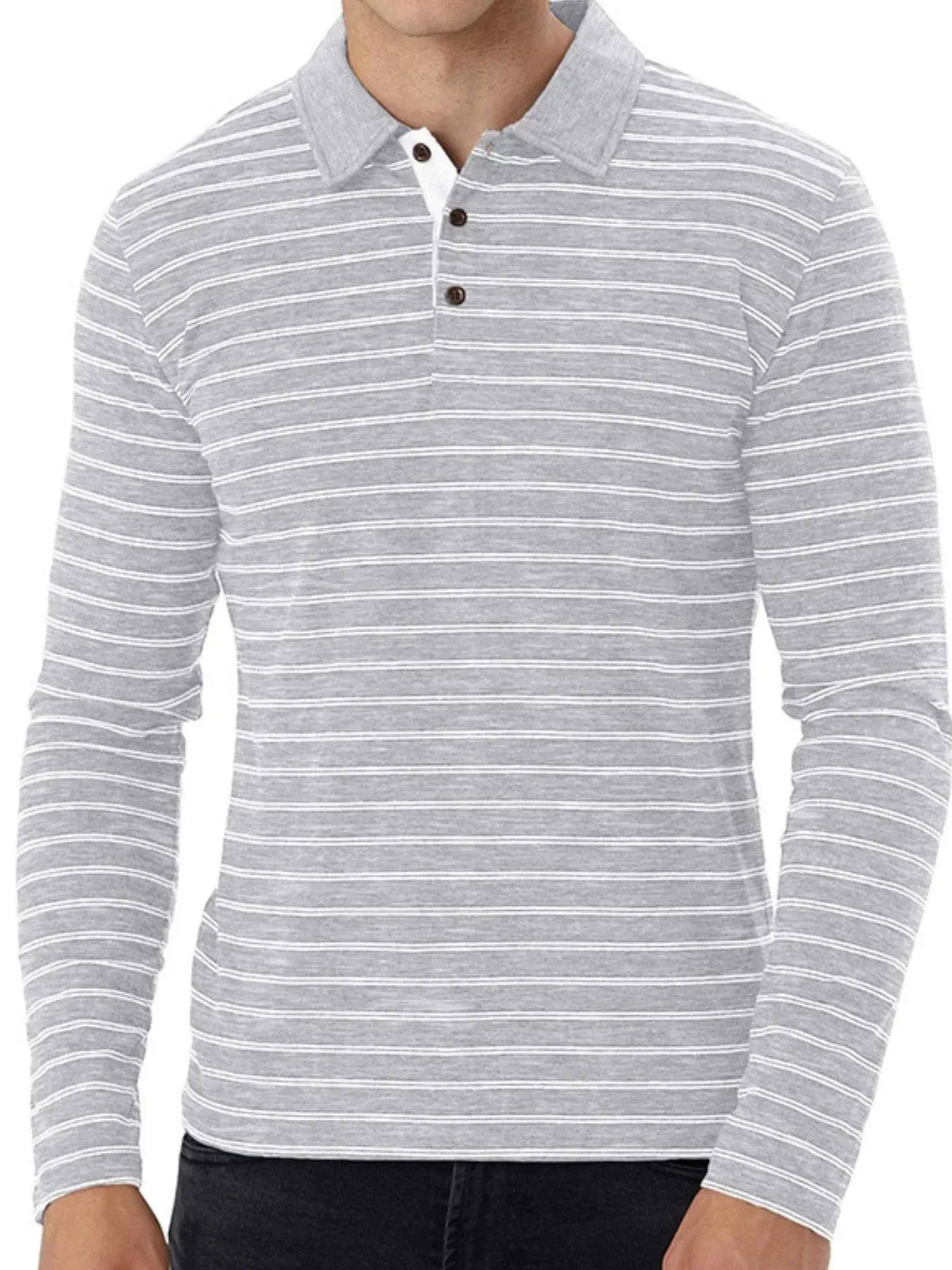 Men's Striped Long Sleeve Polo Shirt sold by Gigi Laurent