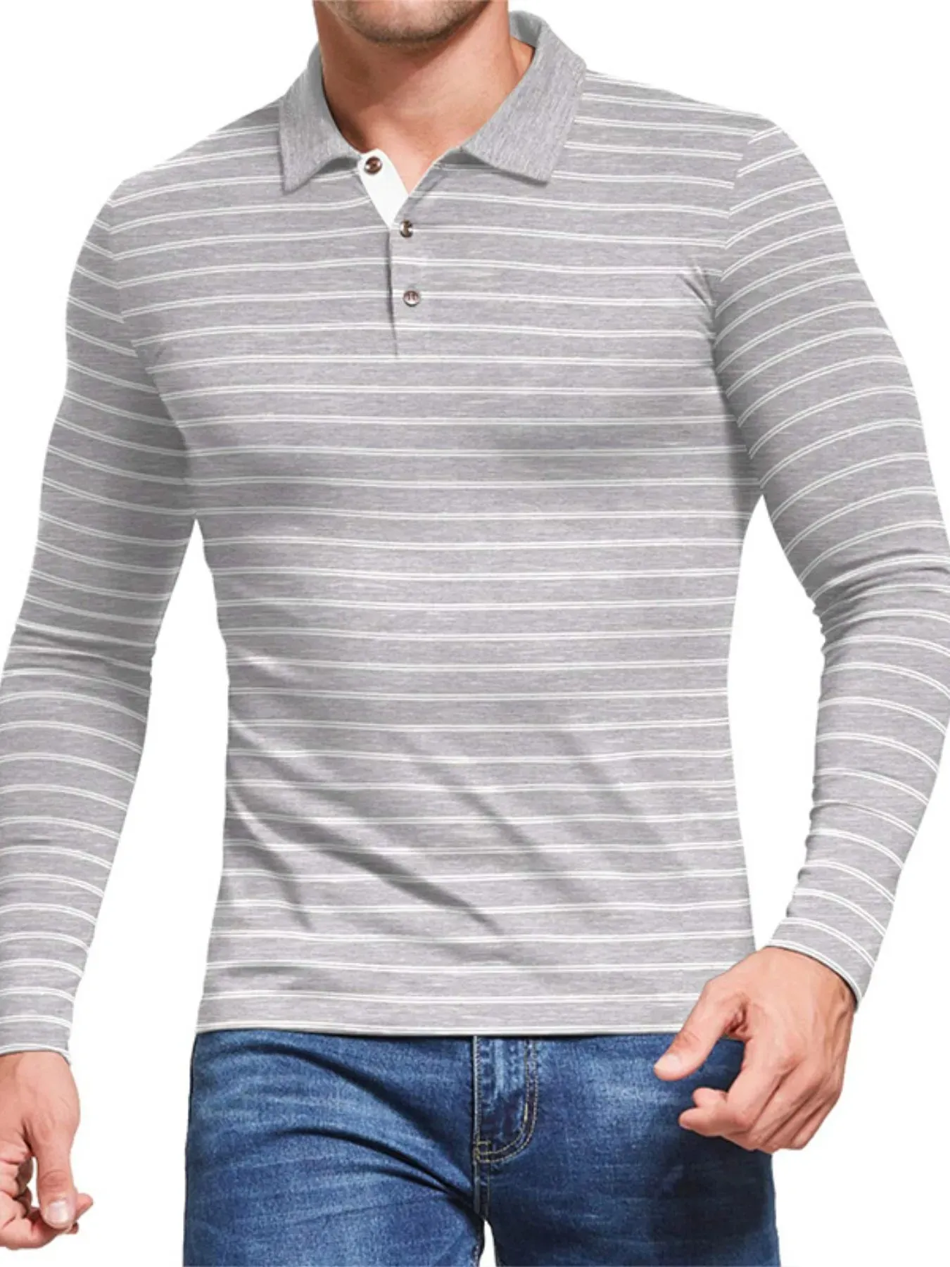 Men's Striped Long Sleeve Polo Shirt sold by Gigi Laurent product image thumbnail 2