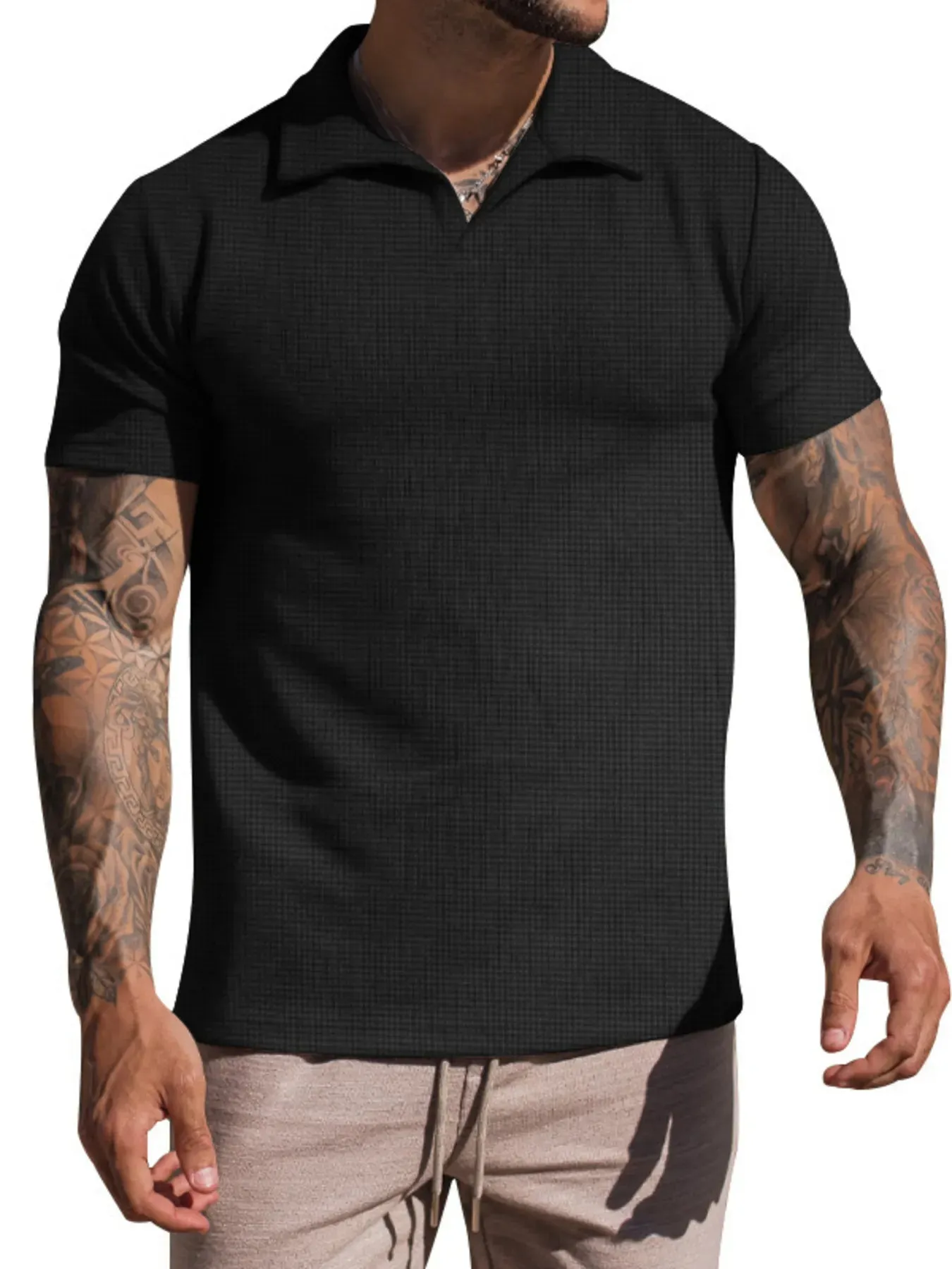 Men's Plus Size Textured Short Sleeve Polo Shirt sold by Gigi Laurent product image thumbnail 2