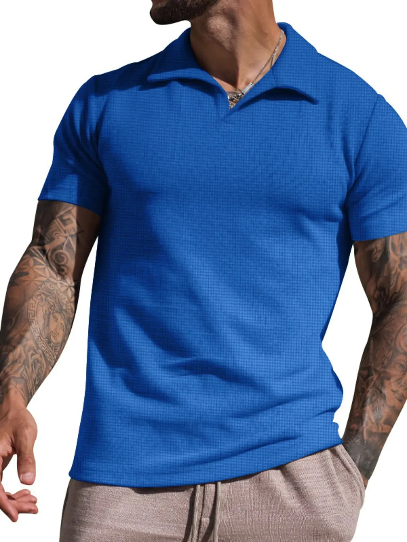 Men's Plus Size Textured Short Sleeve Polo Shirt sold by Gigi Laurent product image thumbnail 4