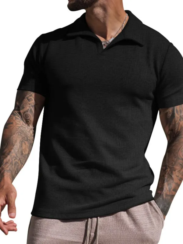 Men's Plus Size Textured Short Sleeve Polo Shirt sold by Gigi Laurent