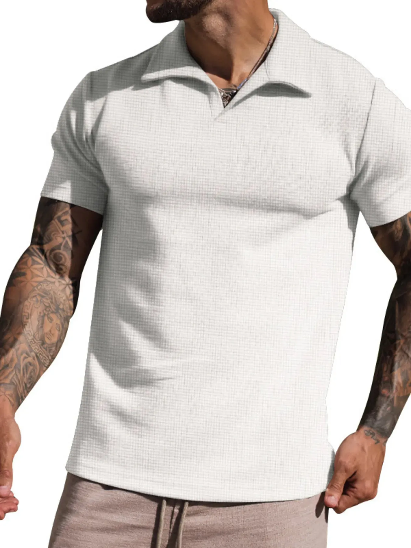 Men's Plus Size Textured Short Sleeve Polo Shirt sold by Gigi Laurent product image thumbnail 3