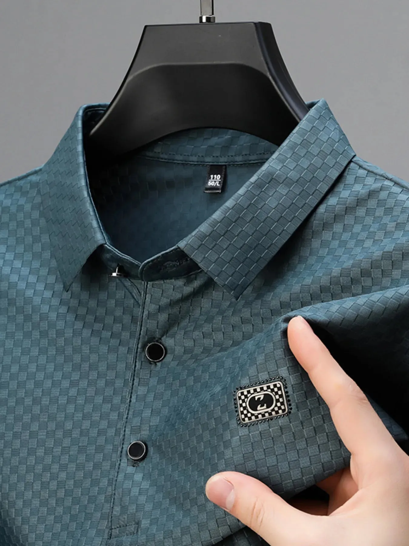 Men's Plus Size Diamond Pattern Short Sleeve Polo Shirt sold by Gigi Laurent product image thumbnail 5