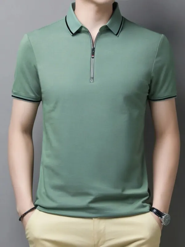 Men's Plus Size Half-Zip Contrast Trim Polo Shirt sold by Gigi Laurent