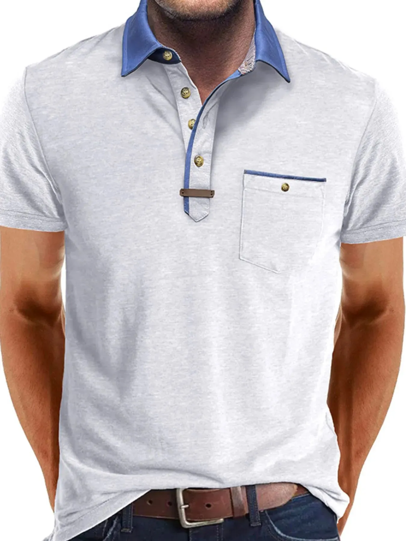 Men's Full Size Contrast Collar Pocket Polo Shirt Plus Size sold by Gigi Laurent product image thumbnail 2