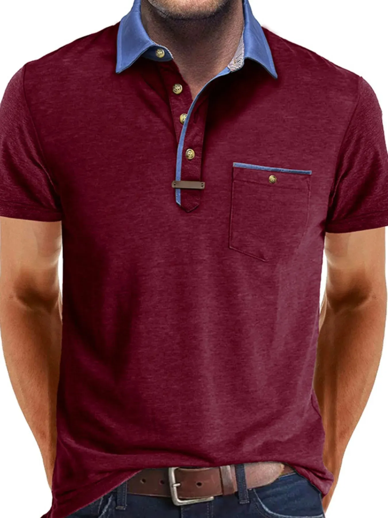 Men's Full Size Contrast Collar Pocket Polo Shirt Plus Size sold by Gigi Laurent product image thumbnail 5