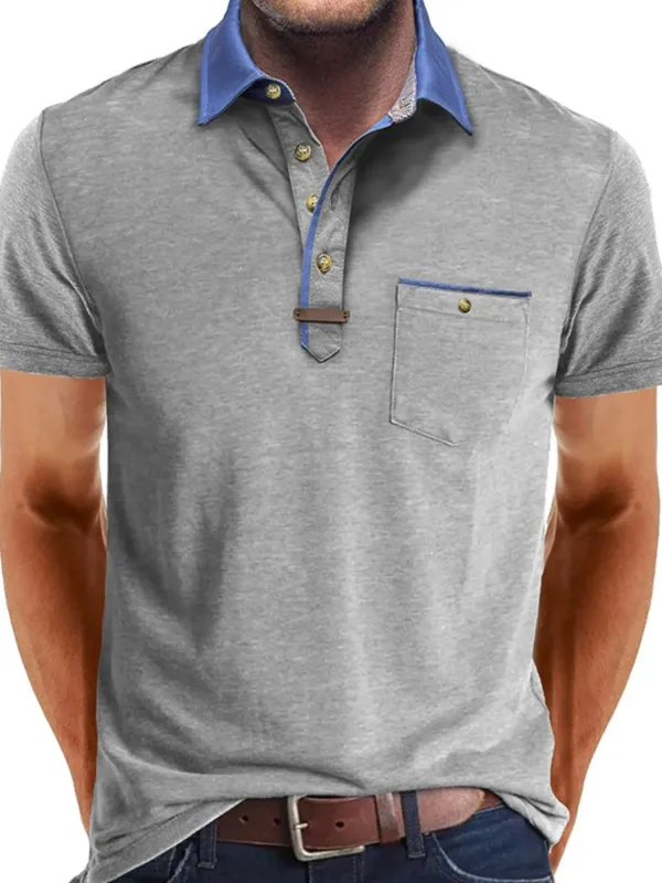 Men's Full Size Contrast Collar Pocket Polo Shirt Plus Size sold by Gigi Laurent