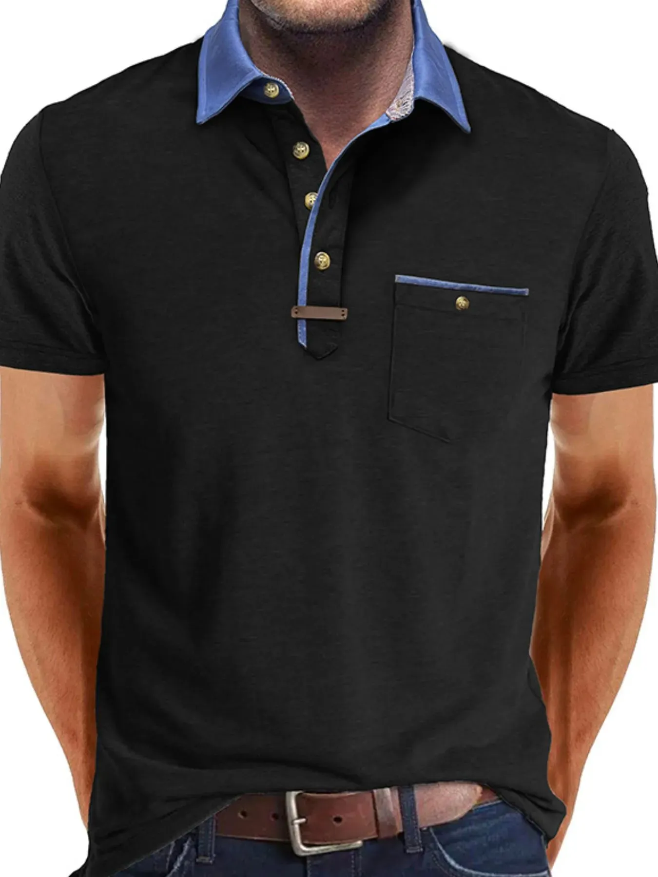 Men's Full Size Contrast Collar Pocket Polo Shirt Plus Size sold by Gigi Laurent product image thumbnail 3