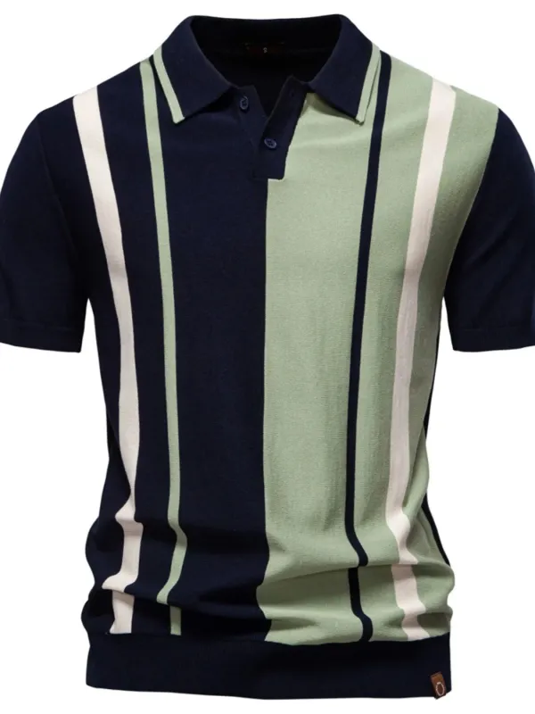 Men's Color Block Striped Knit Polo Shirt sold by Gigi Laurent