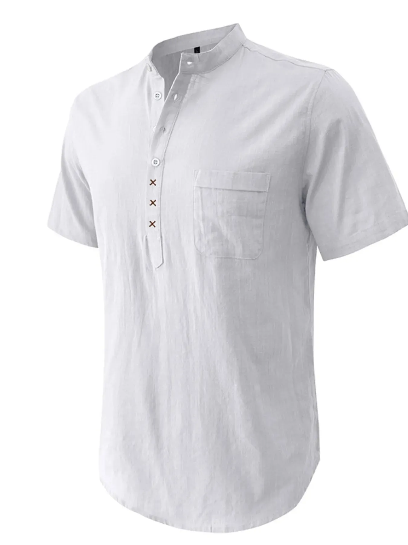 Men's Casual Collar Short Sleeve Linen Polo Shirt sold by Gigi Laurent product image thumbnail 3