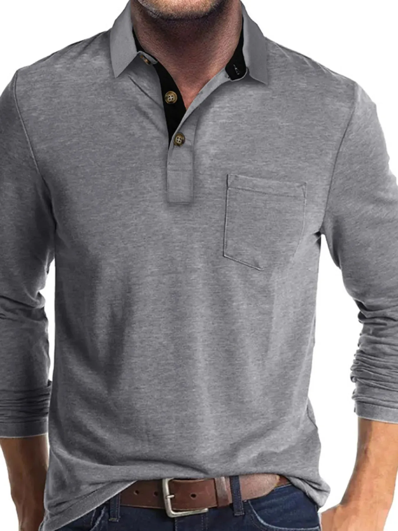 Men's Full Size Long Sleeve Pocket Polo Shirt Plus Size sold by Gigi Laurent