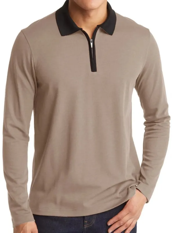 Men's Classic Long Sleeve Contrast Collar Polo Shirt sold by Gigi Laurent
