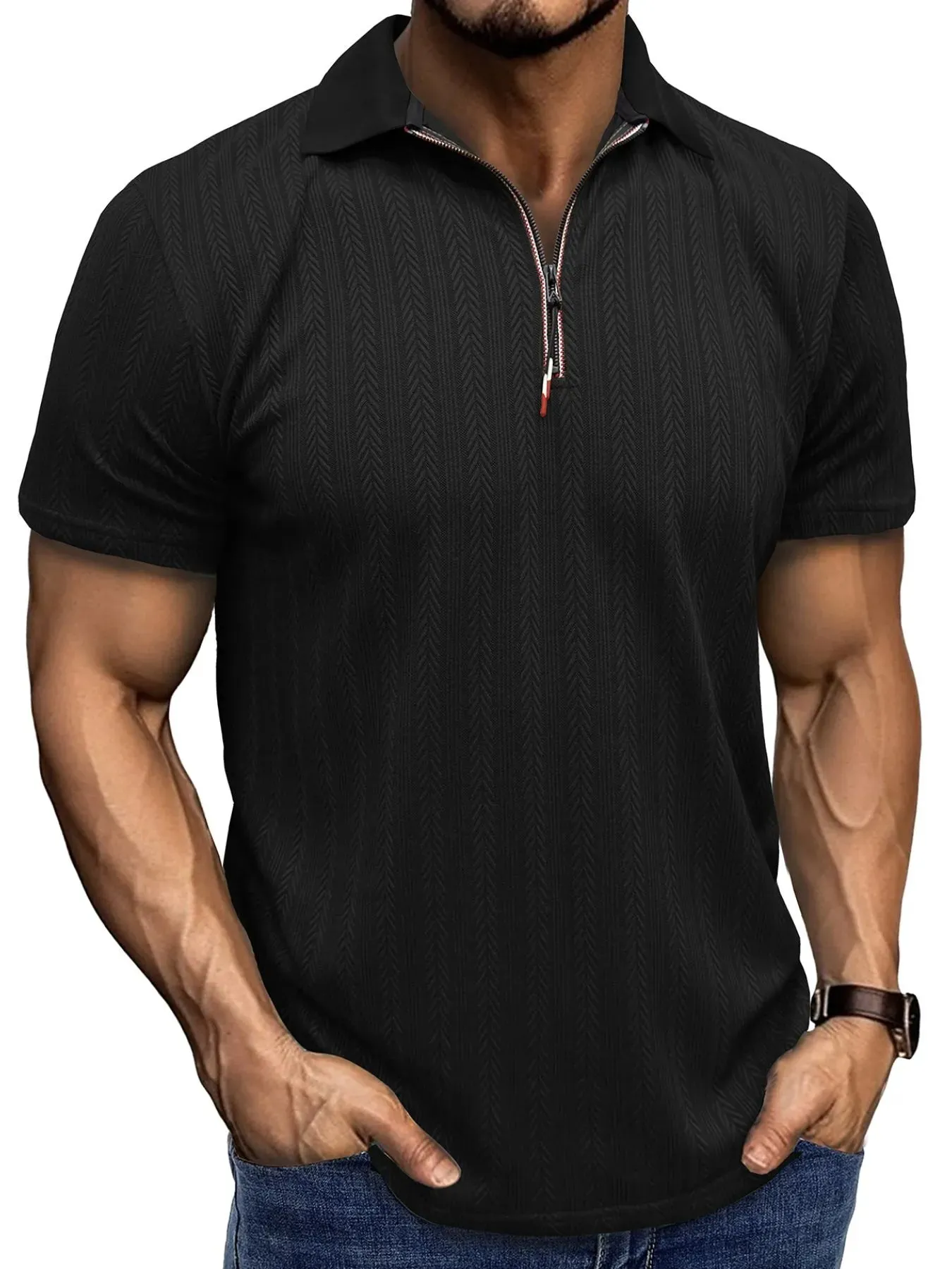 Men's Textured Quarter-Zip Polo Shirt sold by Gigi Laurent product image thumbnail 5