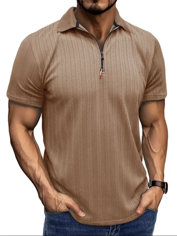Men's Textured Quarter-Zip Polo Shirt sold by Gigi Laurent
