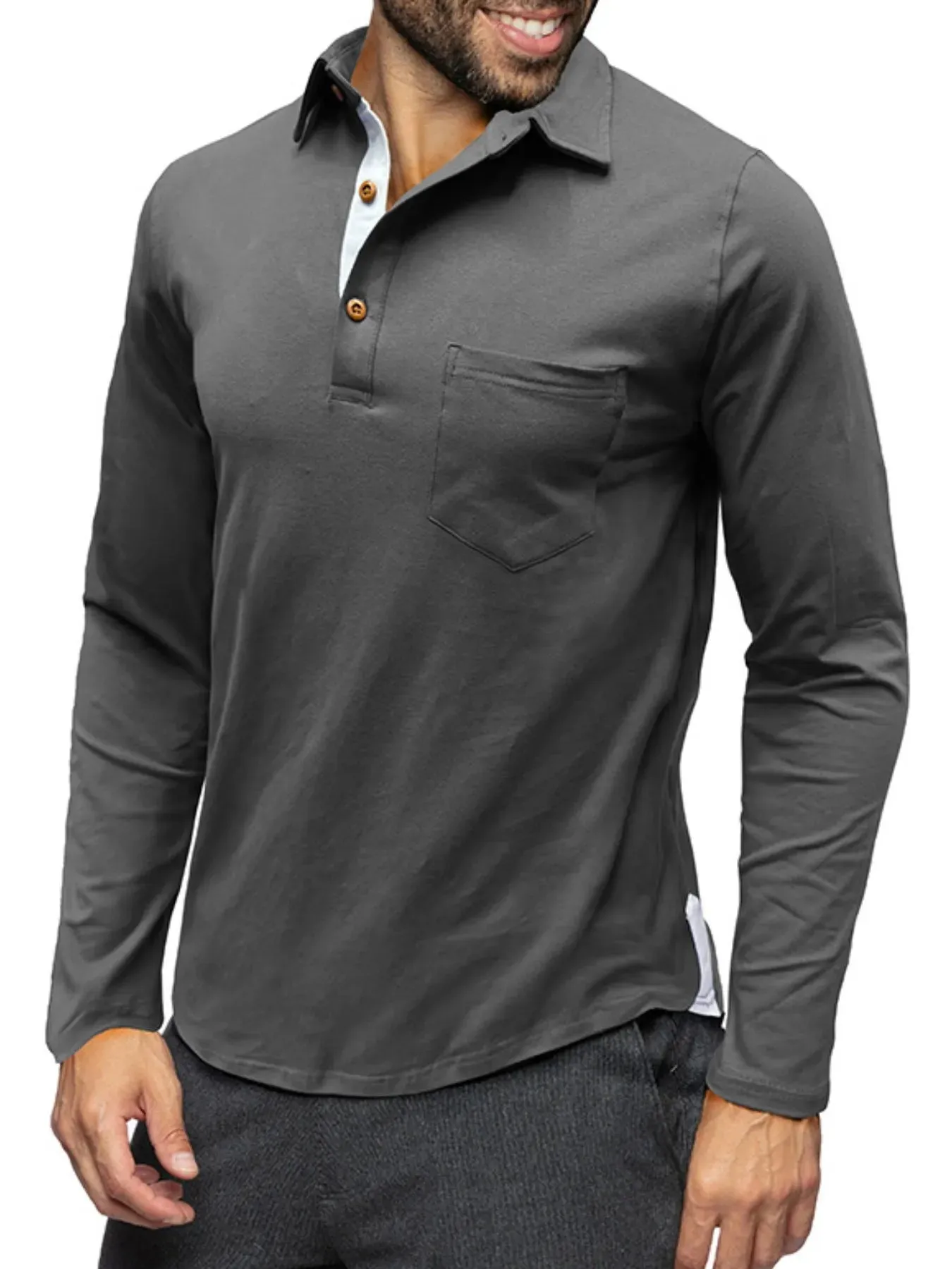 Men's Long Sleeve Polo Shirt with Chest Pocket sold by Gigi Laurent product image thumbnail 5