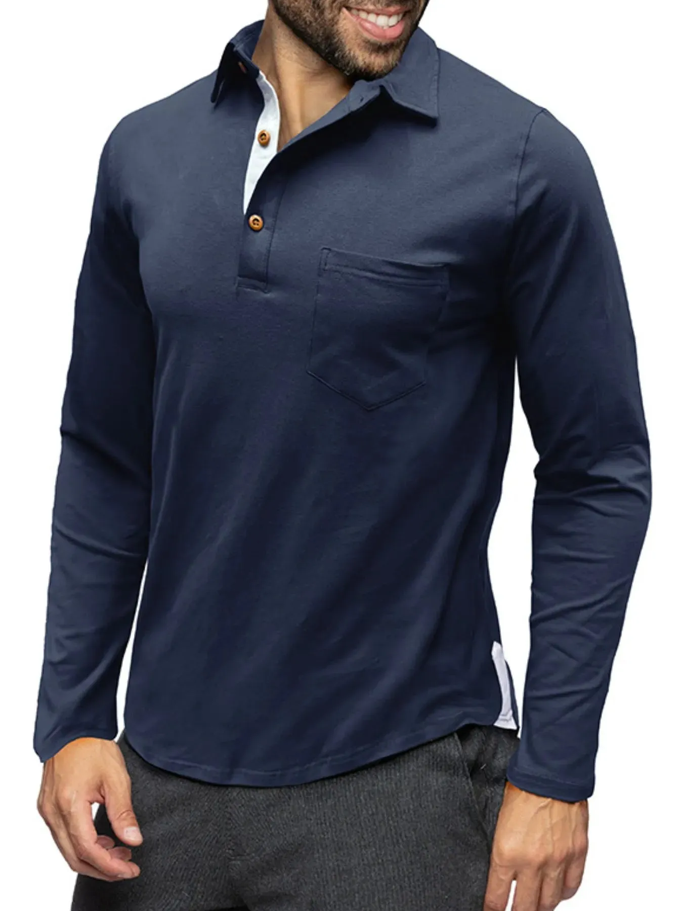 Men's Long Sleeve Polo Shirt with Chest Pocket sold by Gigi Laurent