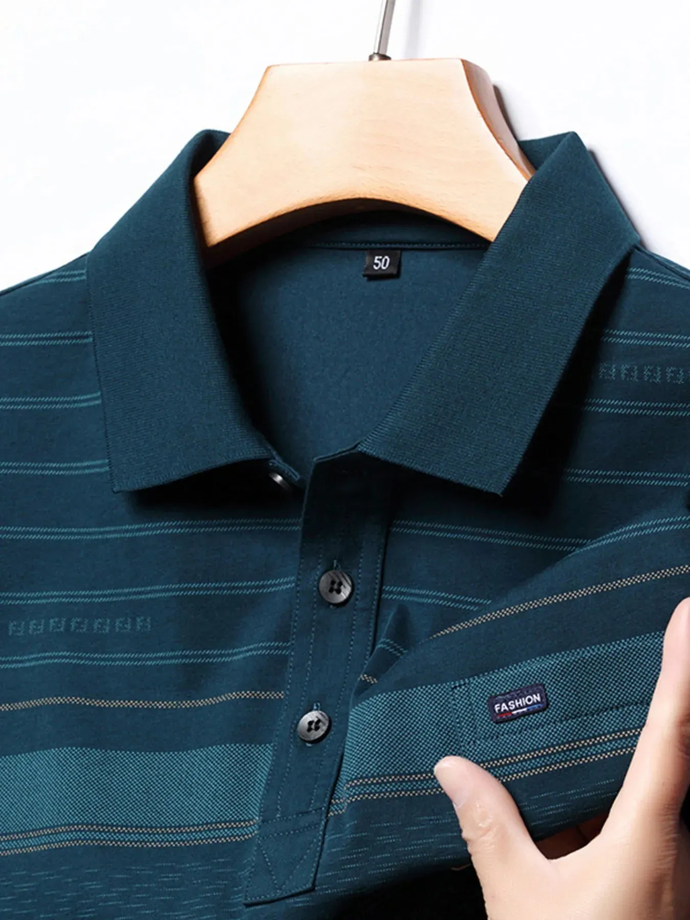 Men's Plus Size Classic Striped Business Casual Polo Shirt sold by Gigi Laurent product image thumbnail 4