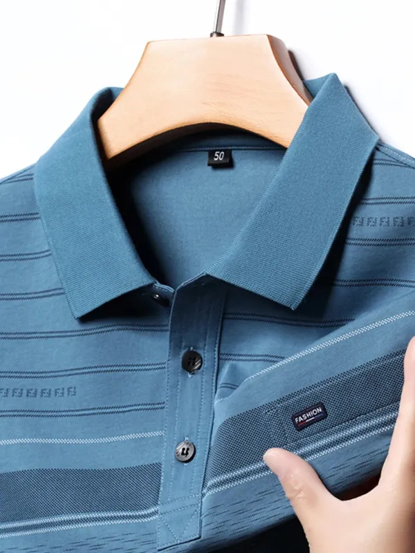 Men's Plus Size Classic Striped Business Casual Polo Shirt sold by Gigi Laurent