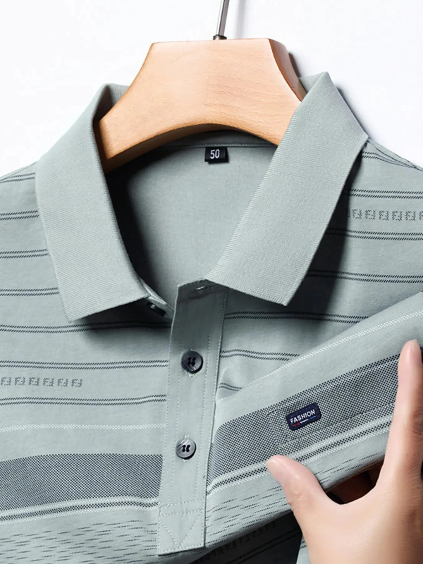 Men's Plus Size Classic Striped Business Casual Polo Shirt sold by Gigi Laurent product image thumbnail 5