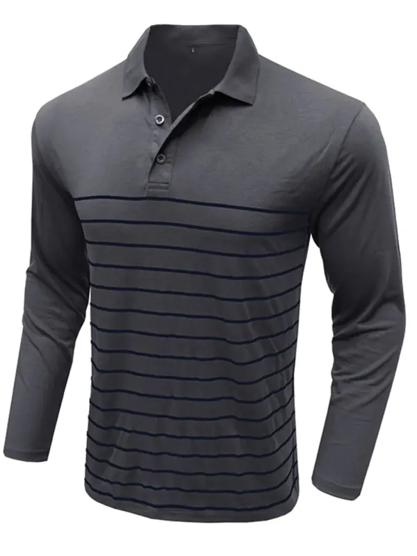 Men's Striped Long Sleeve Polo Shirt sold by Gigi Laurent